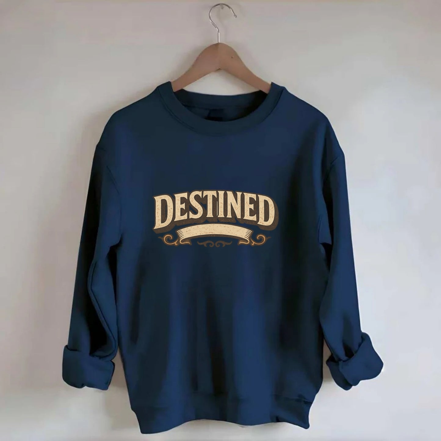 Bold typography design - "DESTINED" - fated for greatness - Crewneck Sweatshirt - navy