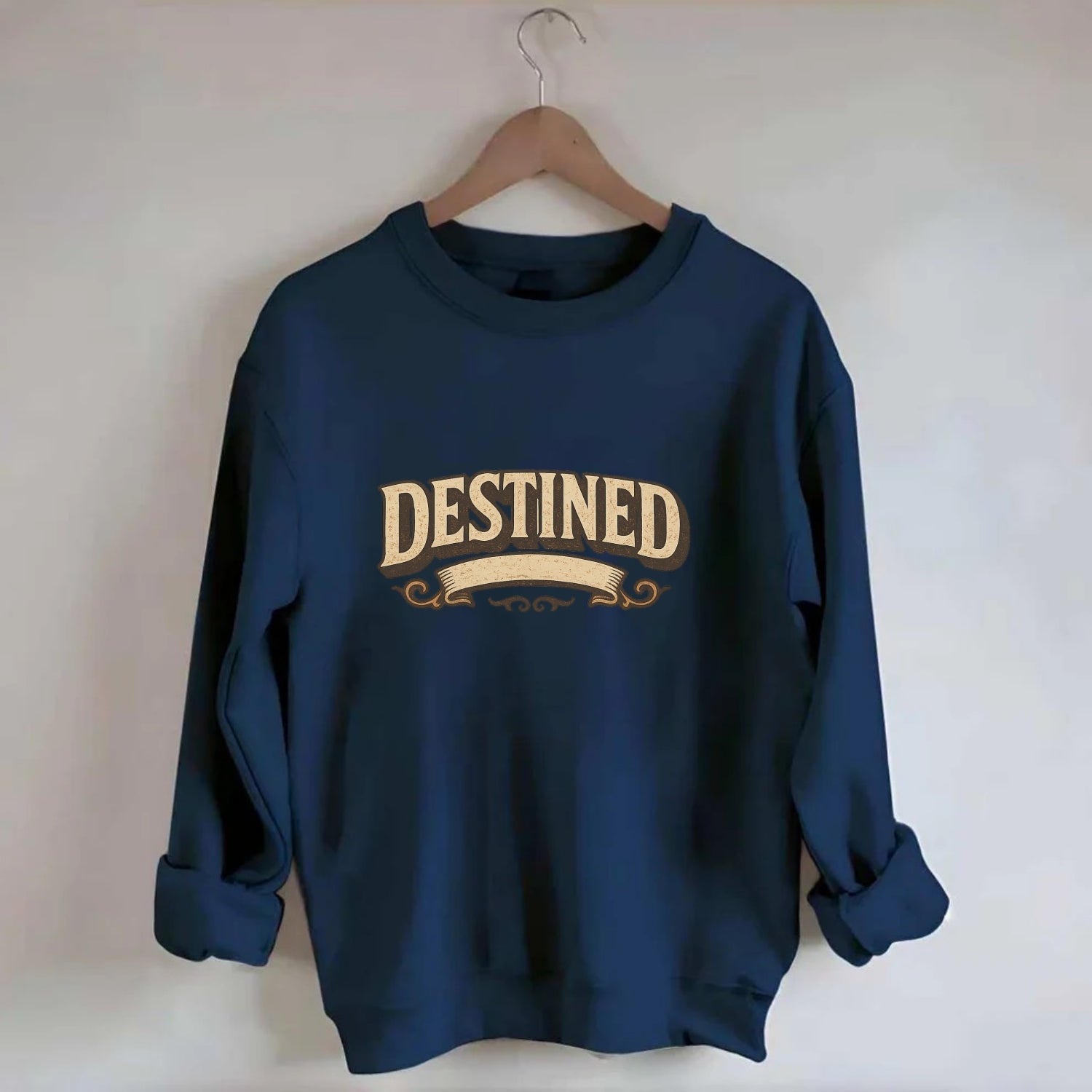 Bold typography design - "DESTINED" - fated for greatness - Crewneck Sweatshirt - navy