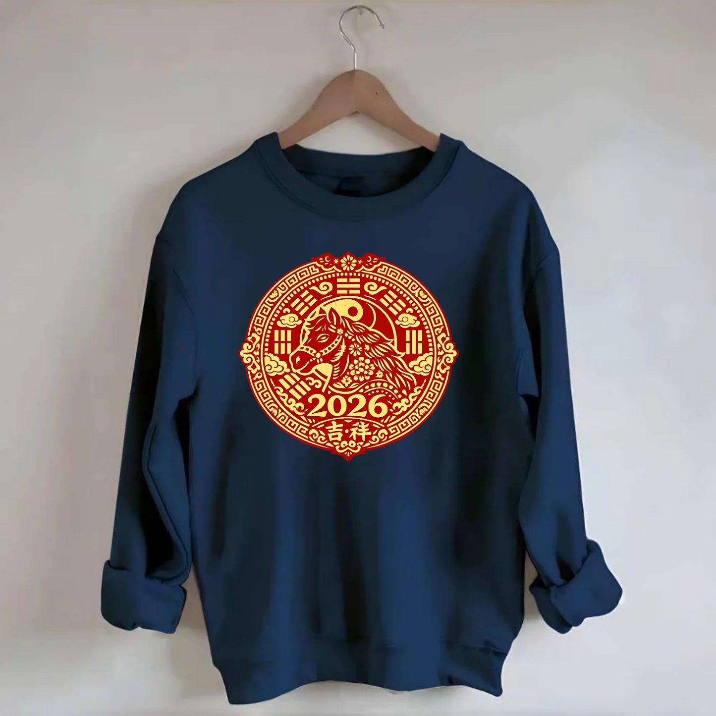 LUCKY HORSE MEDALLION | Circular medallion with horse profile | Intricate - Crewneck Sweatshirt - navy
