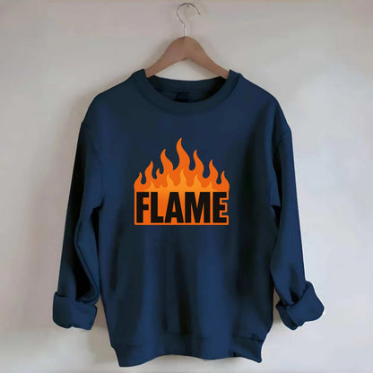Bold typography design - "FLAME" - burning bright, passionate - Crewneck Sweatshirt - navy