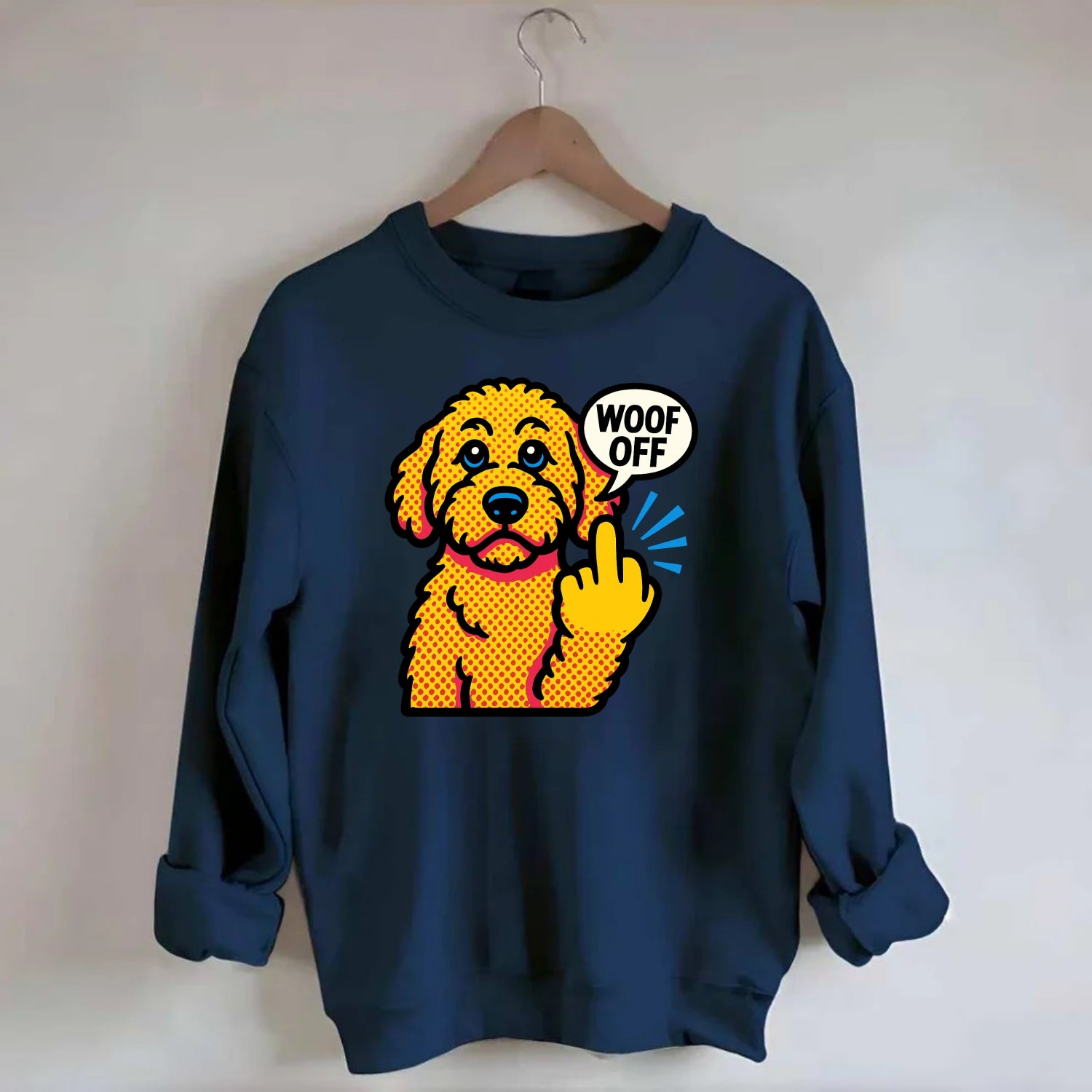 Goldendoodle with teddy bear face and curly golden coat, friendly paw - Crewneck Sweatshirt - navy