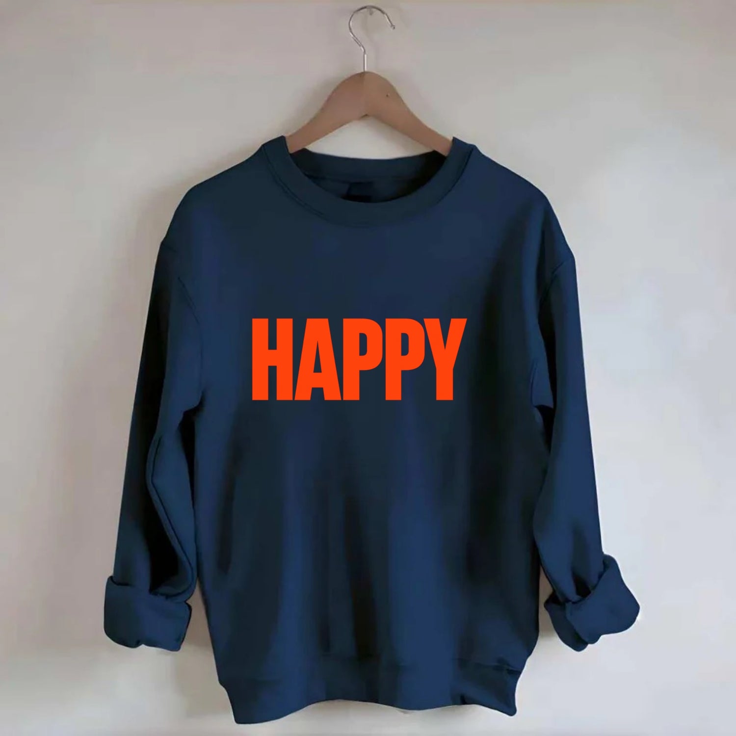 Bold typography design - "HAPPY" - joyful, content, pleased - Crewneck Sweatshirt - navy