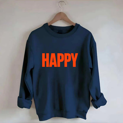 Bold typography design - "HAPPY" - joyful, content, pleased - Crewneck Sweatshirt - navy