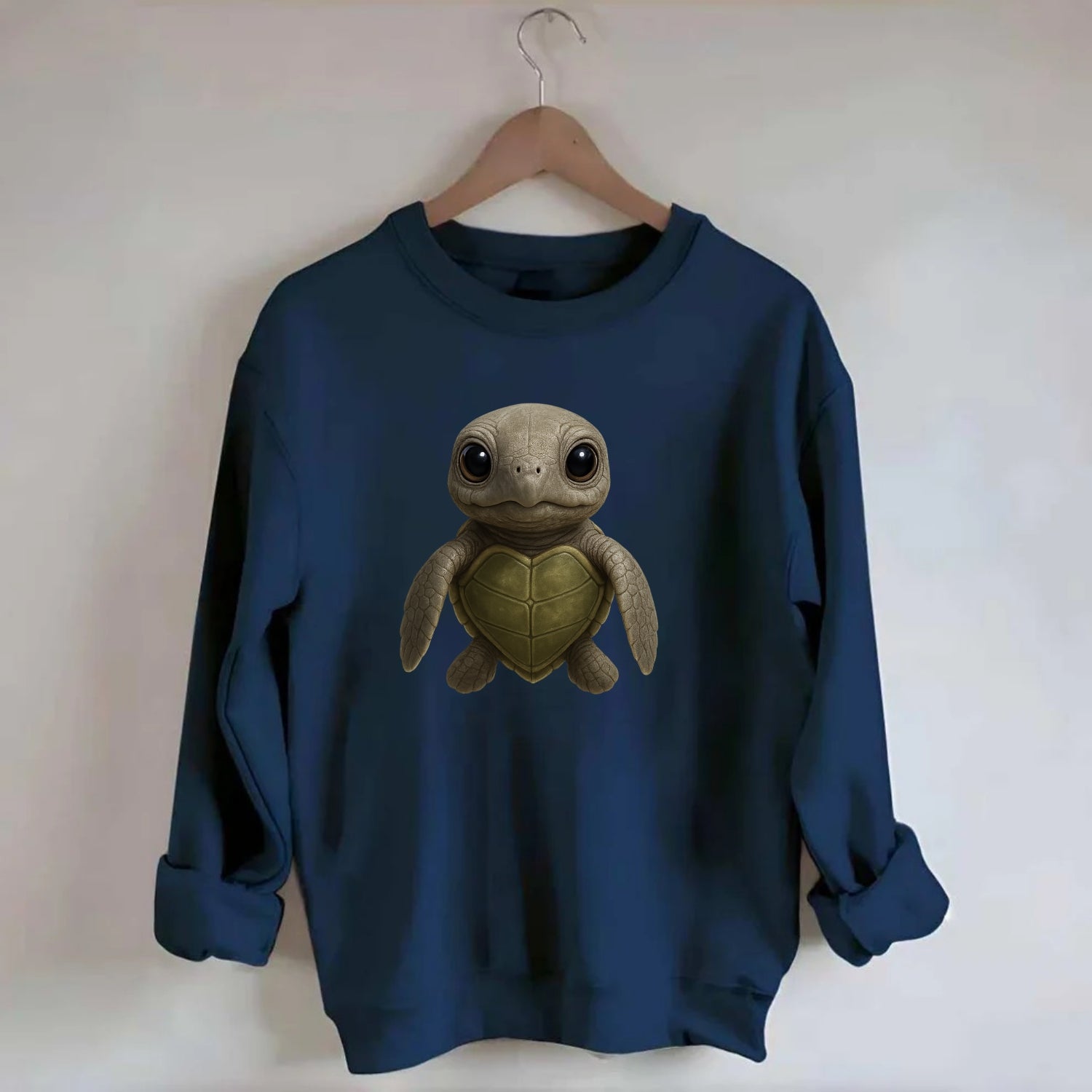 Baby Olive Ridley Turtle - olive green shell, heart-shaped carapace, bright - Crewneck Sweatshirt - navy