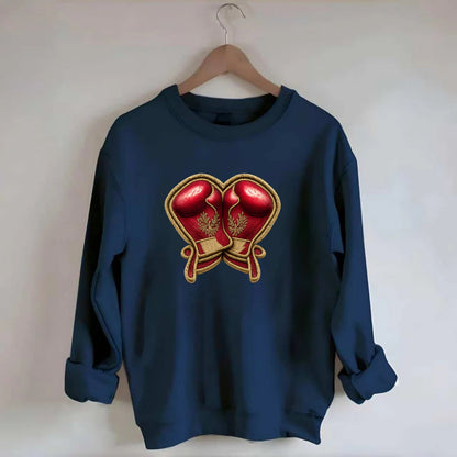 Embroidered patch design - BOXING GLOVES - red boxing gloves crossed in - Crewneck Sweatshirt - navy