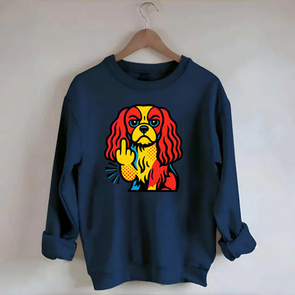 Cavalier King Charles Spaniel with long ears, regal paw giving finger - Crewneck Sweatshirt - navy