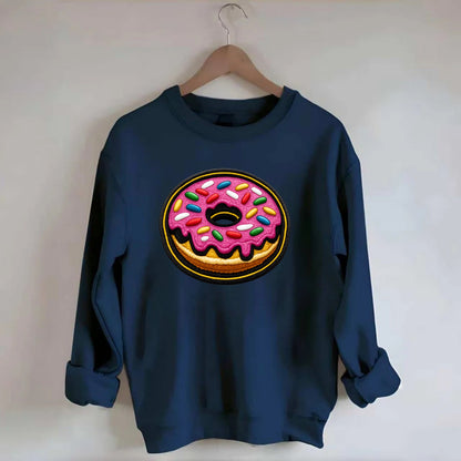 DONUT SPRINKLES - glazed donut with sprinkles in pink and rainbow , sweet - Crewneck Sweatshirt - navy
