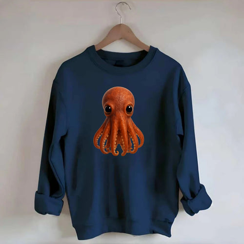 Baby Giant Pacific Octopus - reddish, smaller tentacles, expressive eyes, - Crewneck Sweatshirt