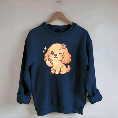 Cocker Spaniel with long wavy ears, gentle face, paw flipping off - Crewneck Sweatshirt - navy