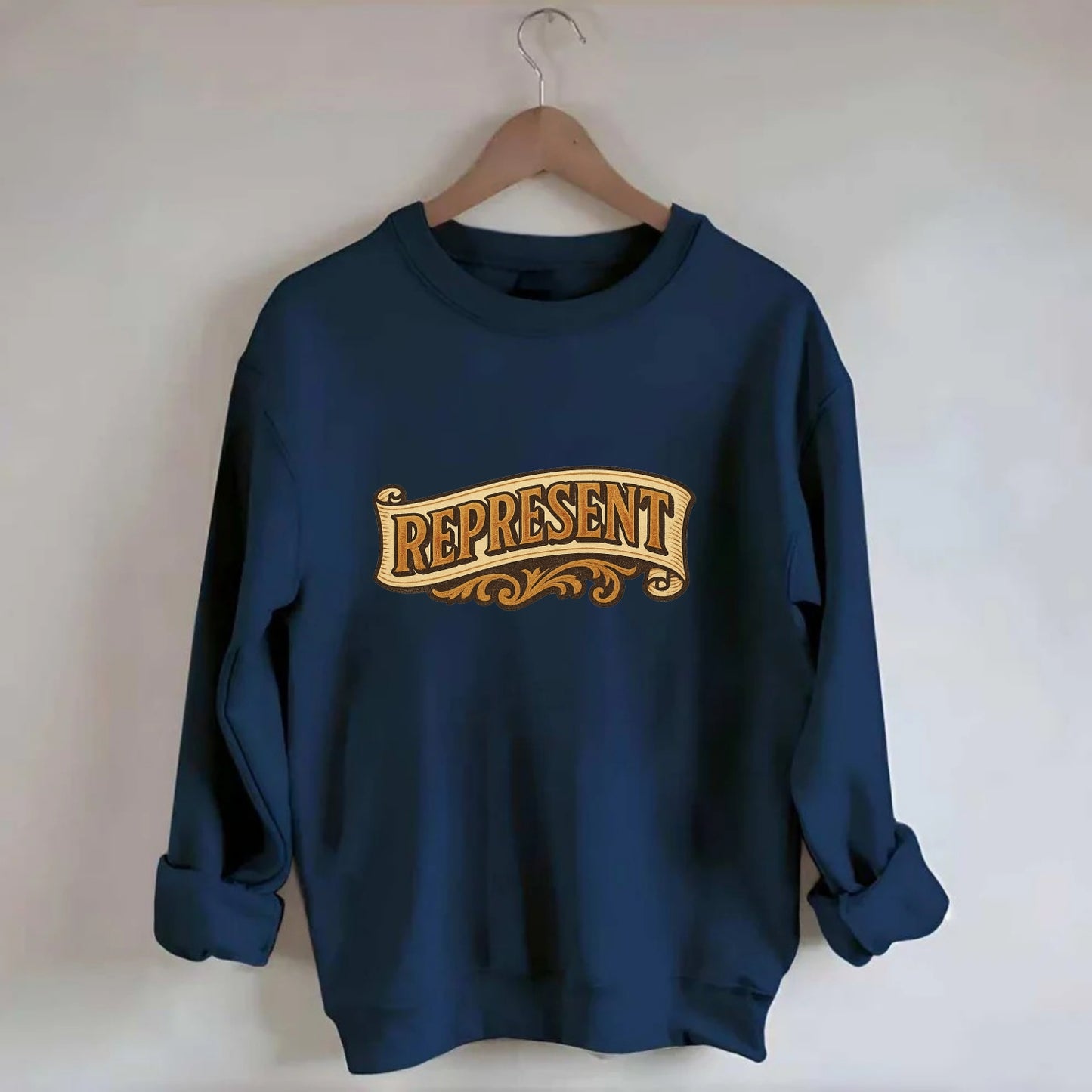 Bold typography design - "REPRESENT" - showing where you from - Crewneck Sweatshirt - navy