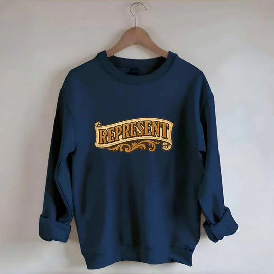 Bold typography design - "REPRESENT" - showing where you from - Crewneck Sweatshirt - navy