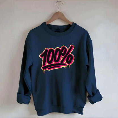 Bold typography design - "100%" - all in, fully committed - Crewneck Sweatshirt - navy