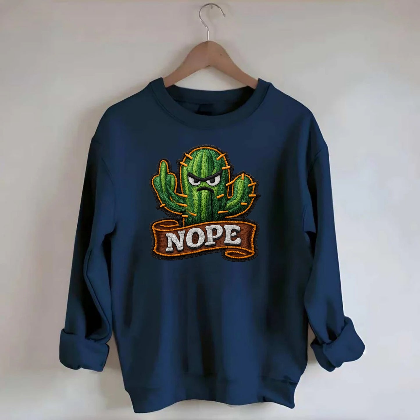 NOPE CACTUS - cactus with attitude in green , prickly personality - Crewneck Sweatshirt - navy
