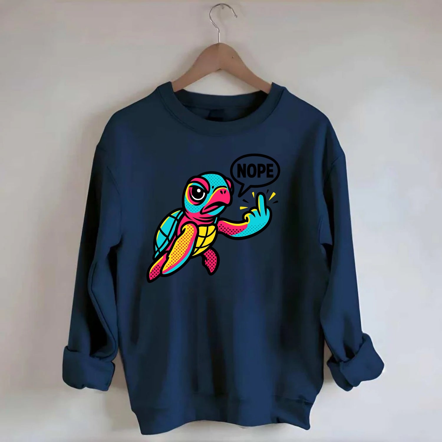 baby sea turtle swimming gracefully, one flipper extended sassily - Crewneck Sweatshirt - navy