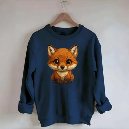 Baby Red Fox - russet fur, white chest, big amber eyes, perky ears, - Crewneck Sweatshirt - navy