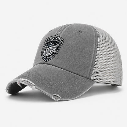 New Zealand Retro Badge Country Logos Washed Trucker Hat – Grey