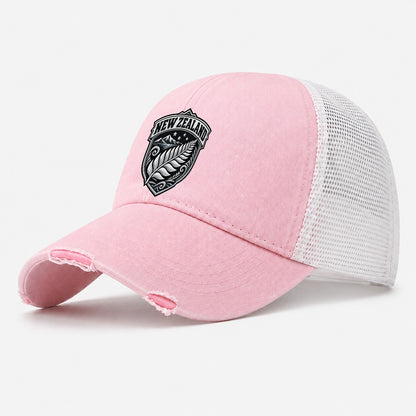 New Zealand Retro Badge Country Logos Washed Trucker Hat – Light Pink
