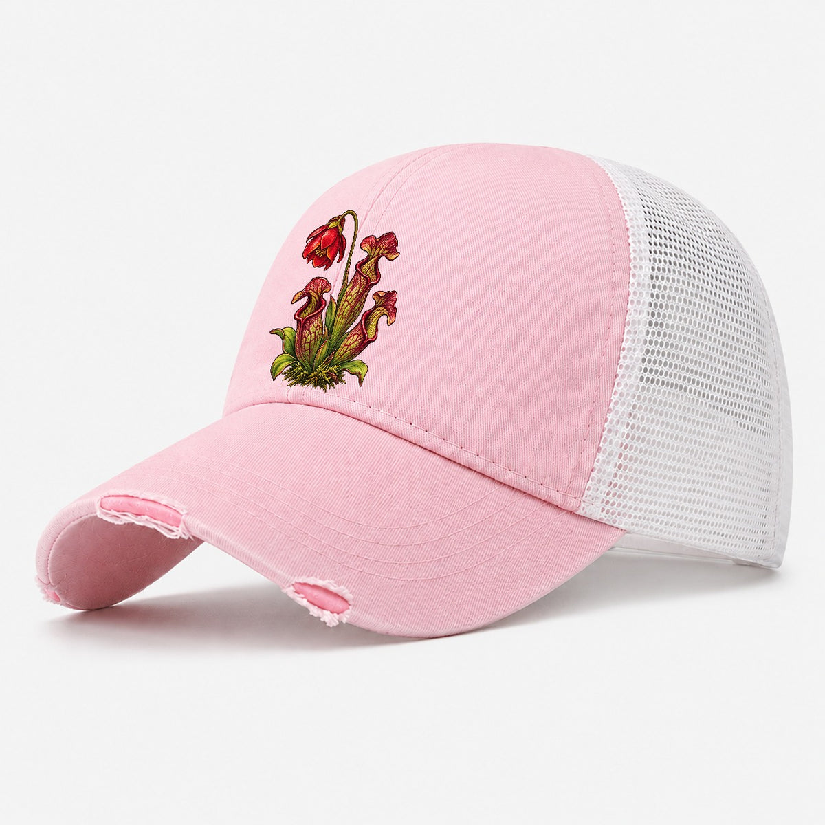 Newfoundland And Labrador Purple Pitcher Plant Canada Cultural Icons Washed Trucker Hat – Light Pink