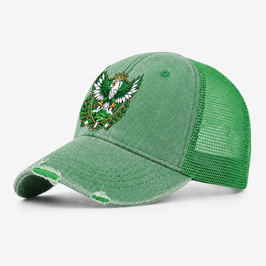 Nigeria Heraldic Crest Country Logos Washed Trucker Hat – Ink Green