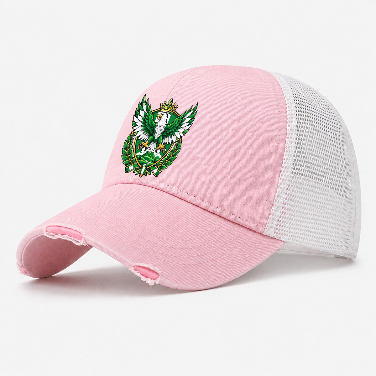 Nigeria Heraldic Crest Country Logos Washed Trucker Hat – Light Pink