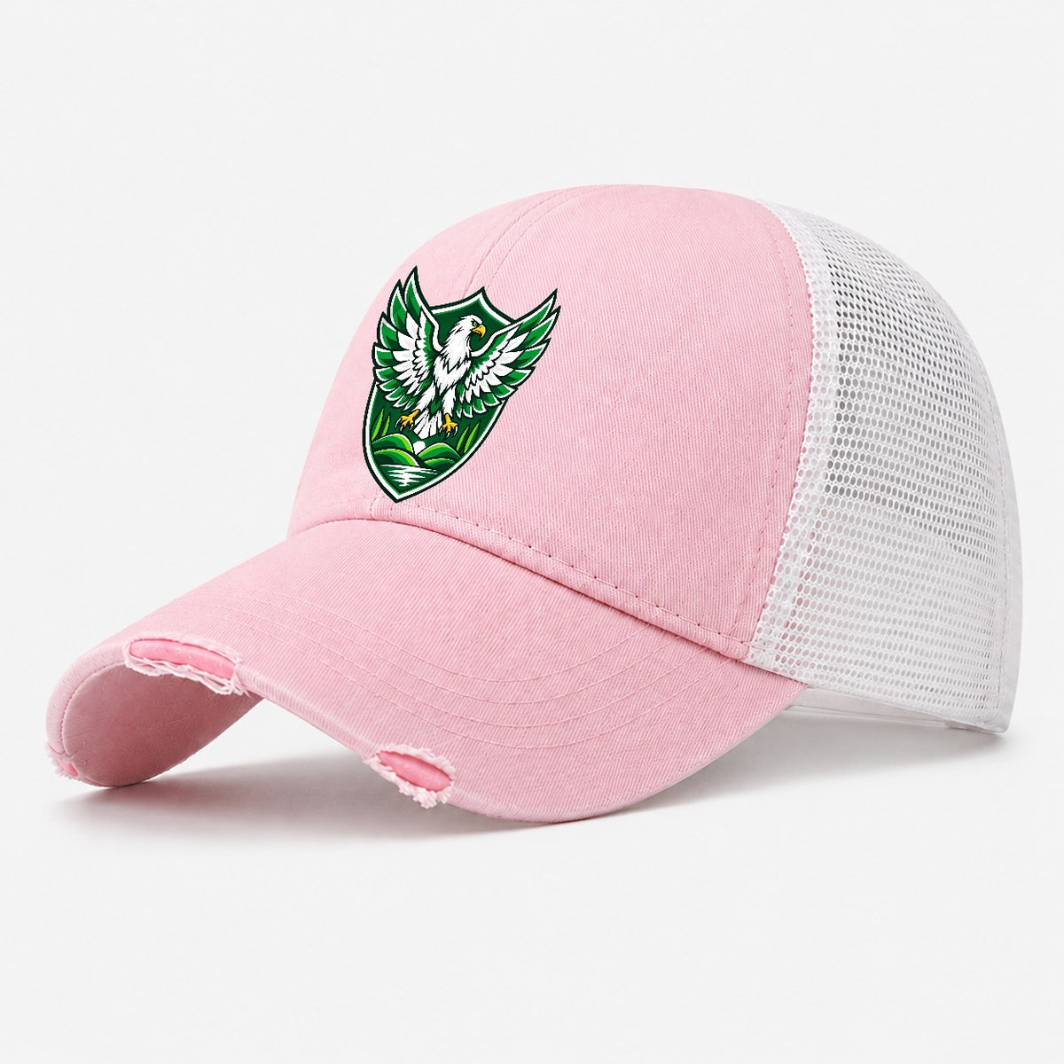 Nigeria Minimal Emblem Country Logos Washed Trucker Hat – Light Pink