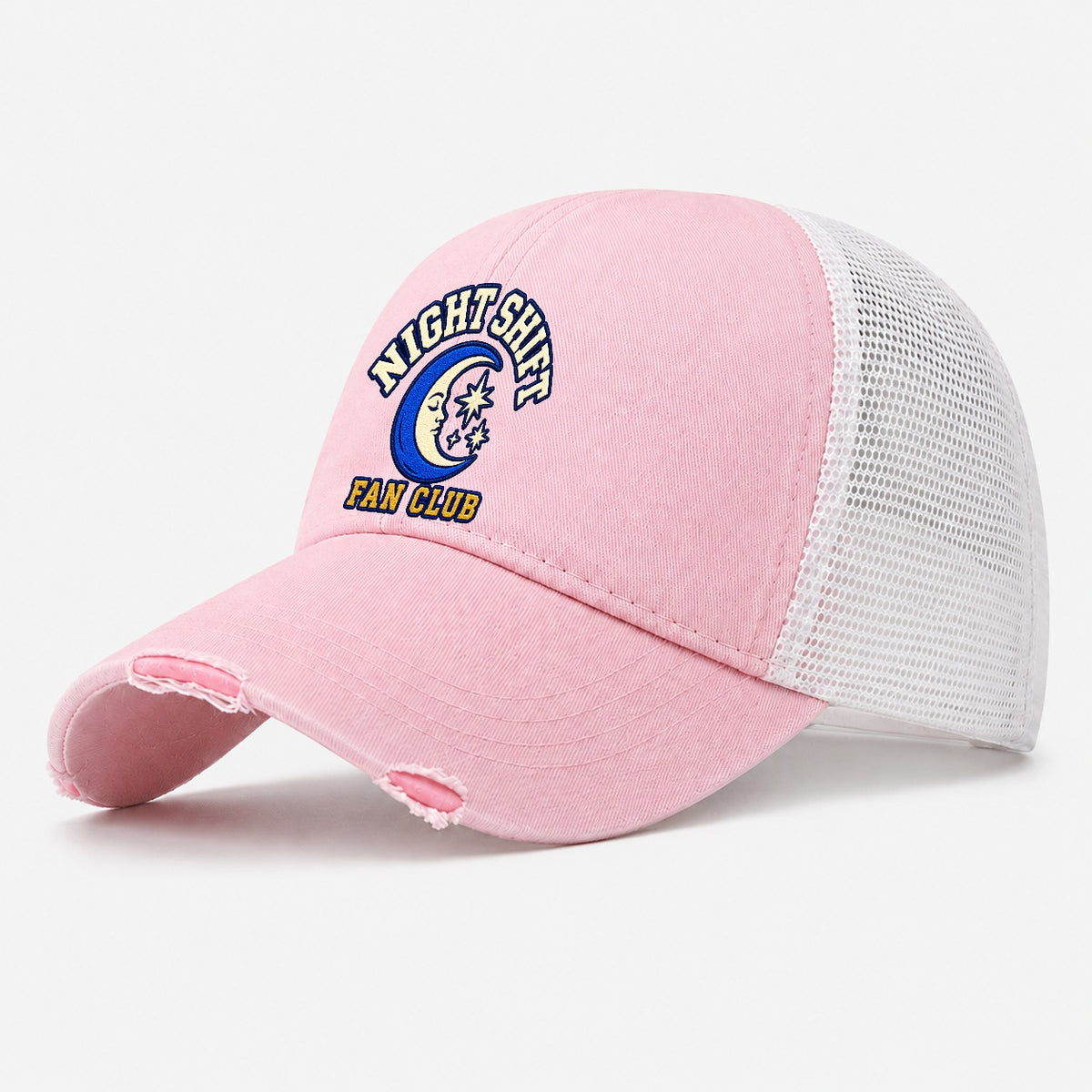 Night Shift Fan Club Washed Trucker Hat – Light Pink