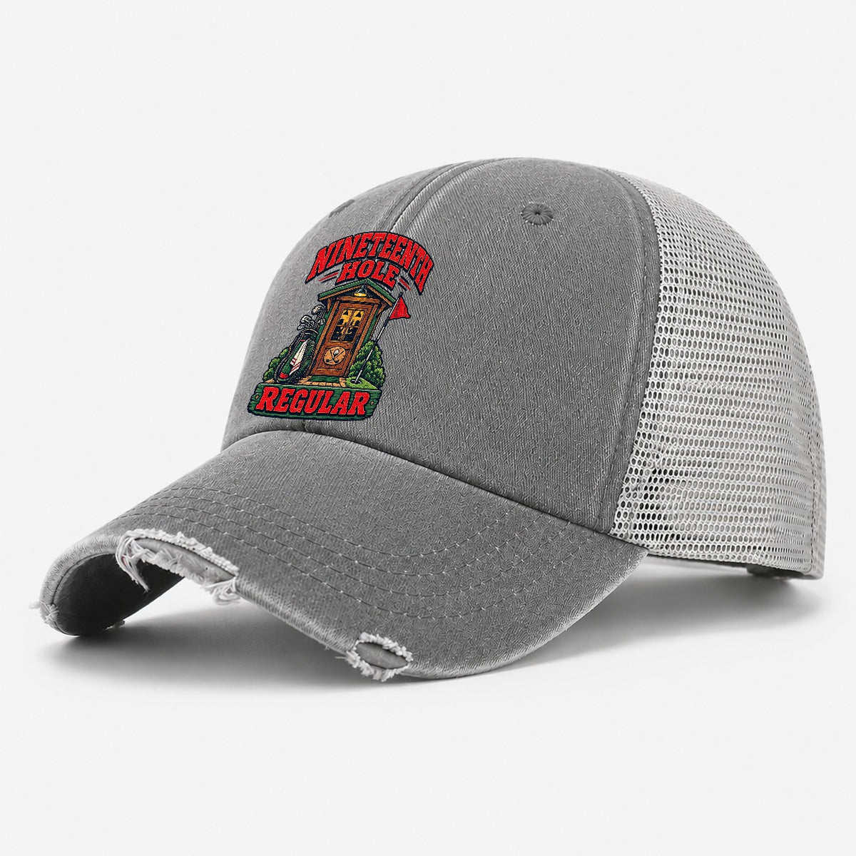 Nineteenth Hole Regular Golf Life Washed Trucker Hat – Grey