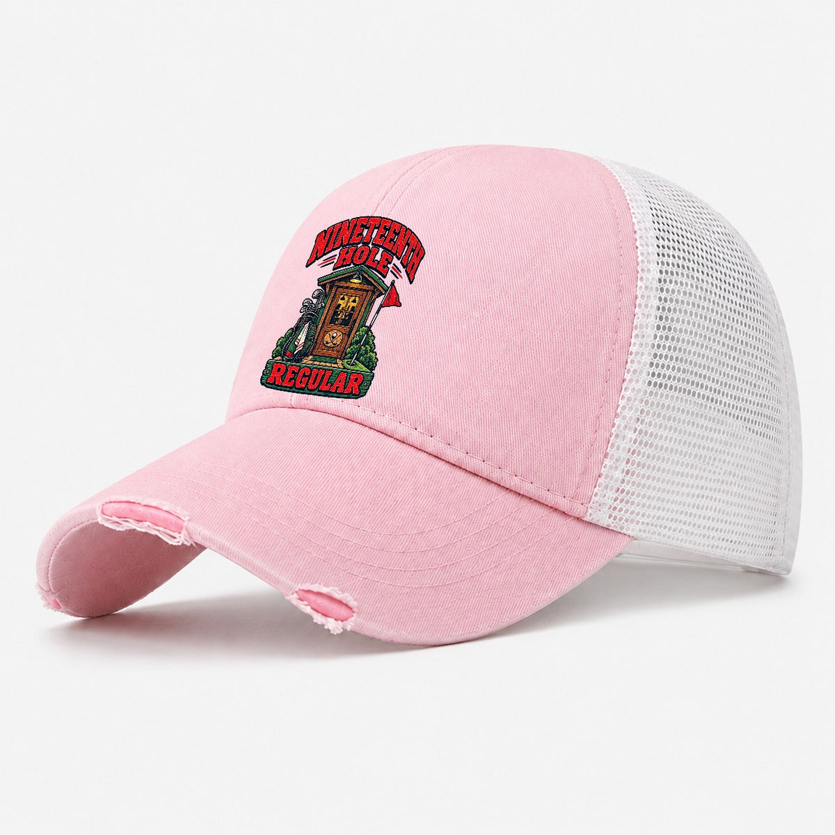 Nineteenth Hole Regular Golf Life Washed Trucker Hat – Light Pink
