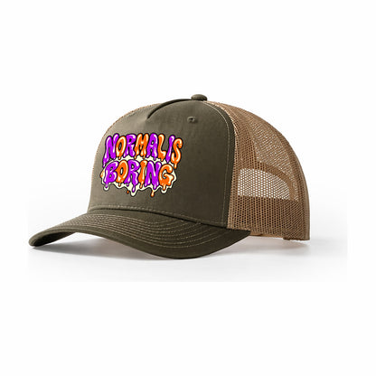 Normal Is Boring Crazy Styles Trucker Hat – Olive Khaki