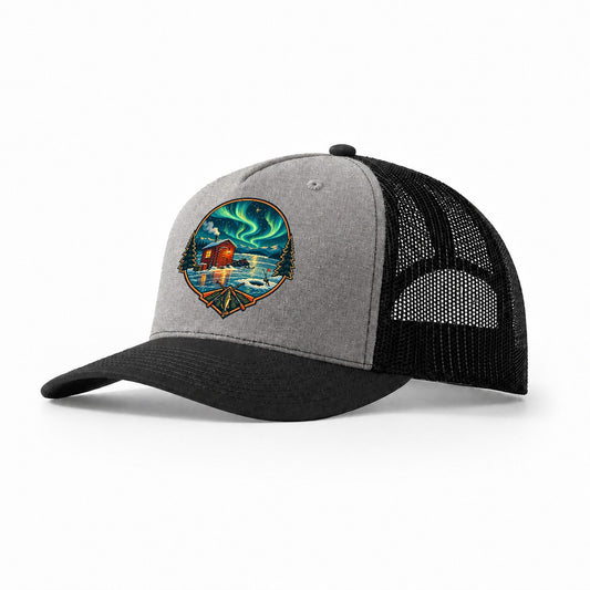 Northern Ice Shack Night Fishing Club Trucker Hat – Grey Black