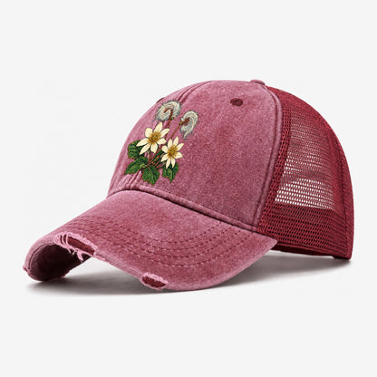 Northwest Territories Mountain Avens Canada Cultural Icons Washed Trucker Hat – Wine Red