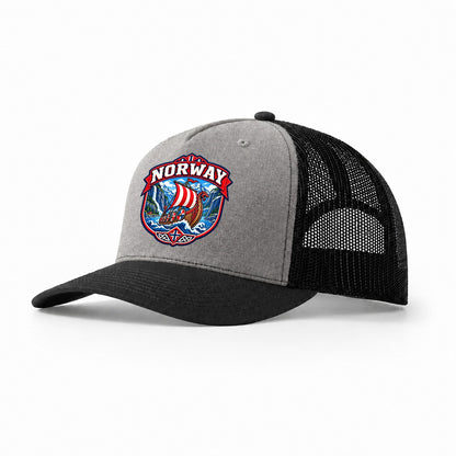 Norway Retro Badge Country Logos Trucker Hat – Grey Black