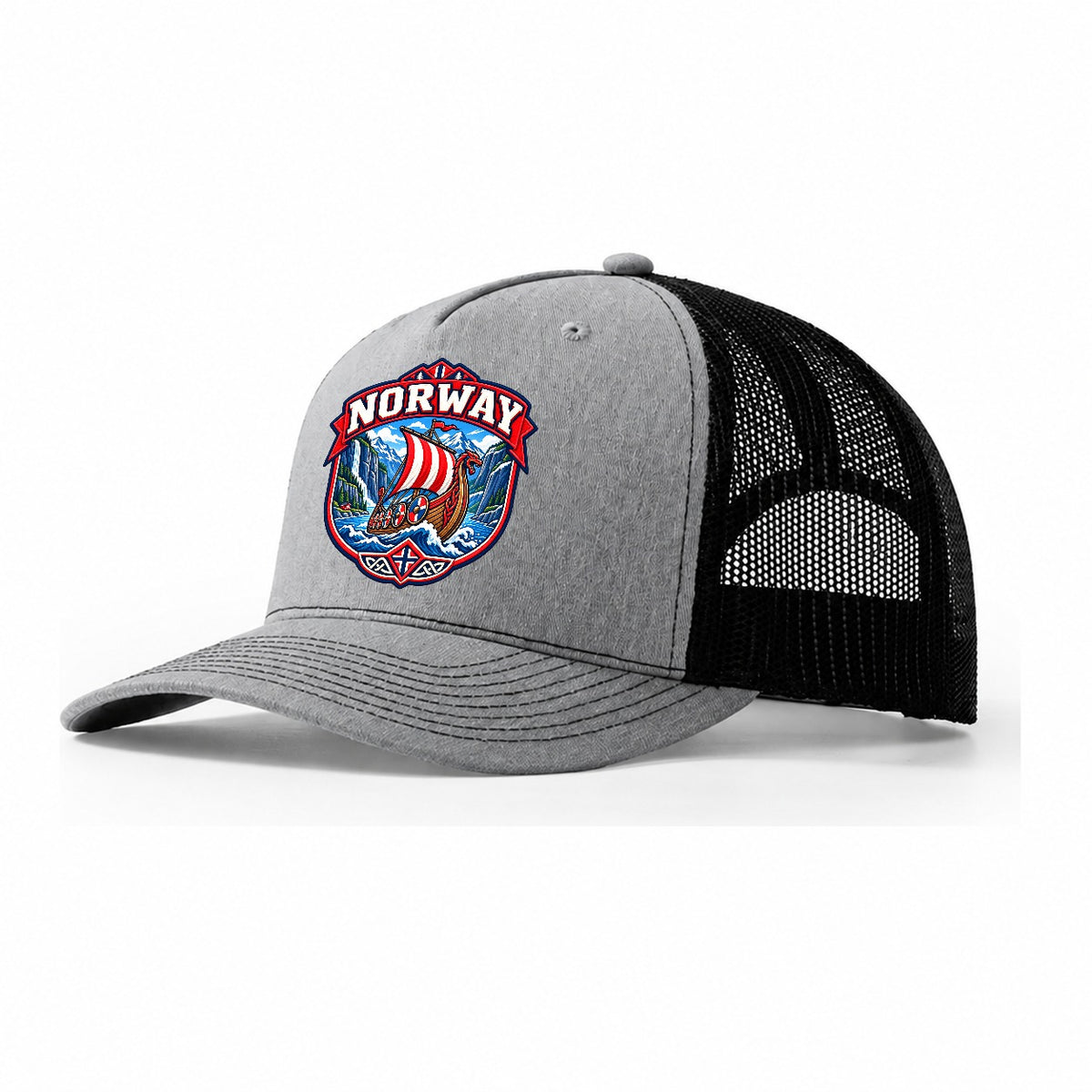 Norway Retro Badge Country Logos Trucker Hat – Sport Grey Black