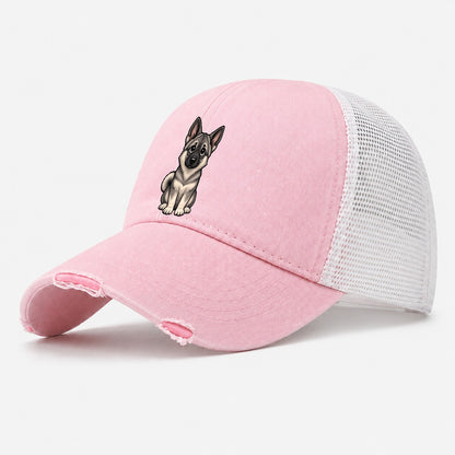 Norwegian Elkhound Sitting Sweetheart Washed Trucker Hat – Light Pink