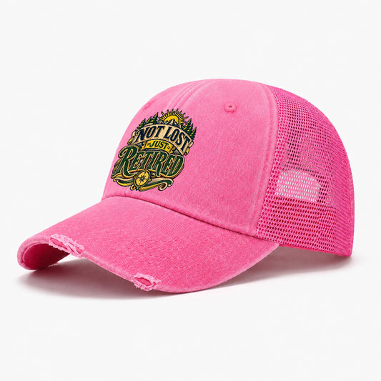 Not Lost Just Retired Retired Living Washed Trucker Hat – Rose