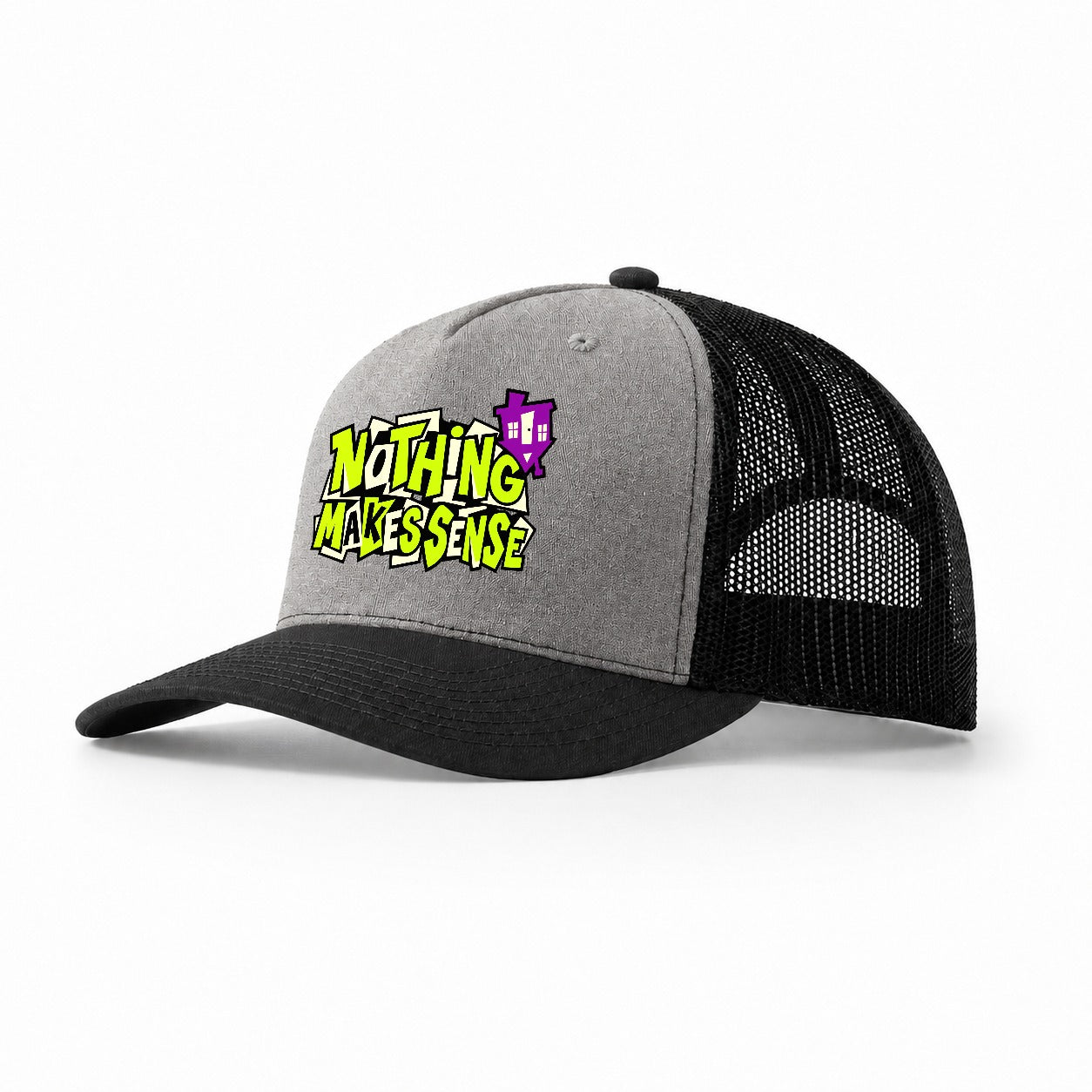 Nothing Makes Sense Crazy Styles Trucker Hat – Grey Black