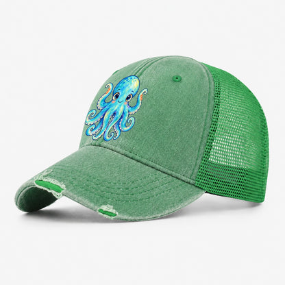 Octopus Curious Wave Sea Sprite Washed Trucker Hat – Ink Green