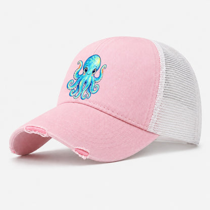 Octopus Curious Wave Sea Sprite Washed Trucker Hat – Light Pink