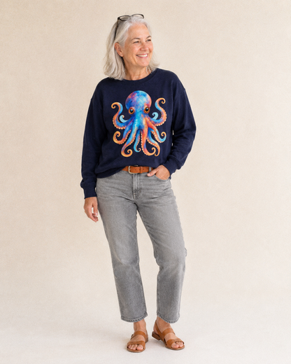 Octopus Cute Fleece Sweatshirt – studio model photo