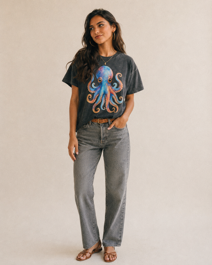 Octopus Cute Vintage T-shirt – studio model photo