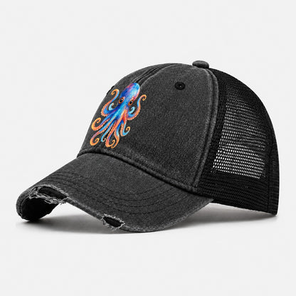 Octopus Cute Washed Trucker Hat – Black