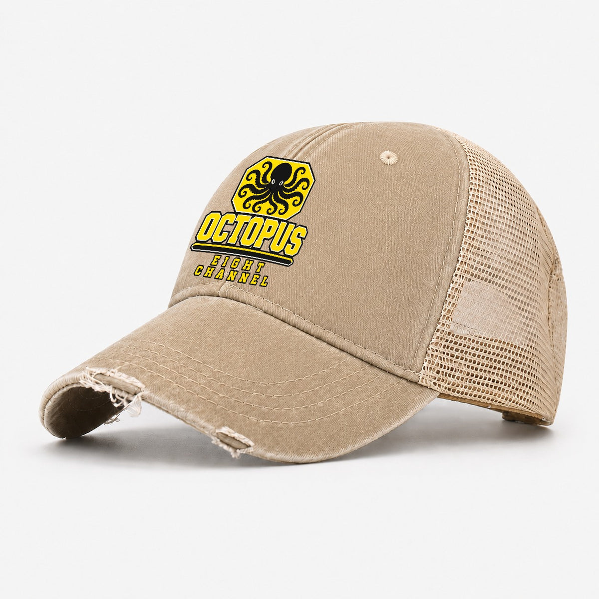 Octopus Eight Channel Heavy Duty Washed Trucker Hat – Khaki