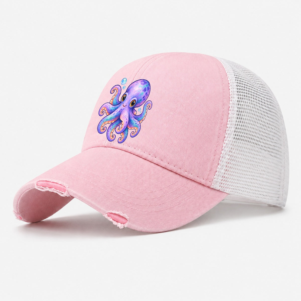 Octopus Playful Pinwheel Sea Sprite Washed Trucker Hat – Light Pink