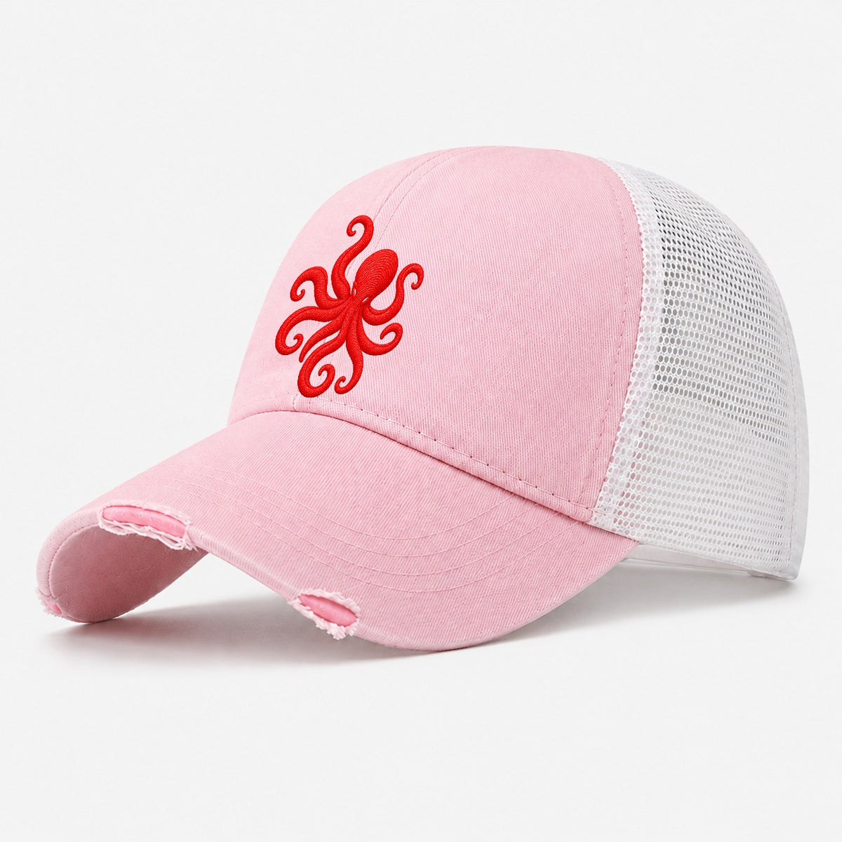 Octopus Spiral Reach Micro Motion Mark Washed Trucker Hat – Light Pink