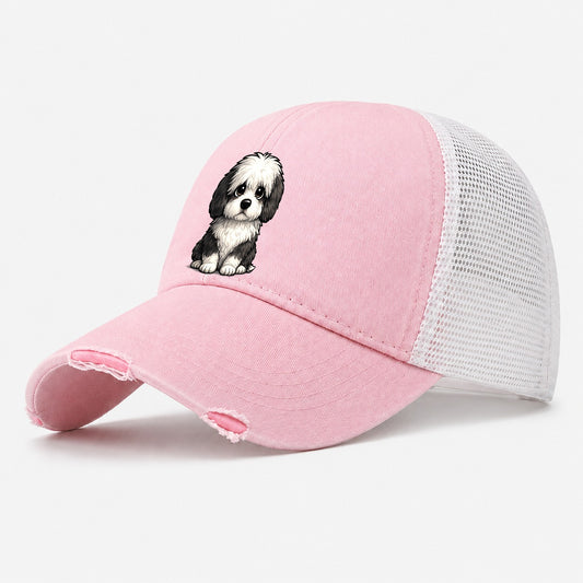 Old English Sheepdog Sitting Sweetheart Washed Trucker Hat – Light Pink