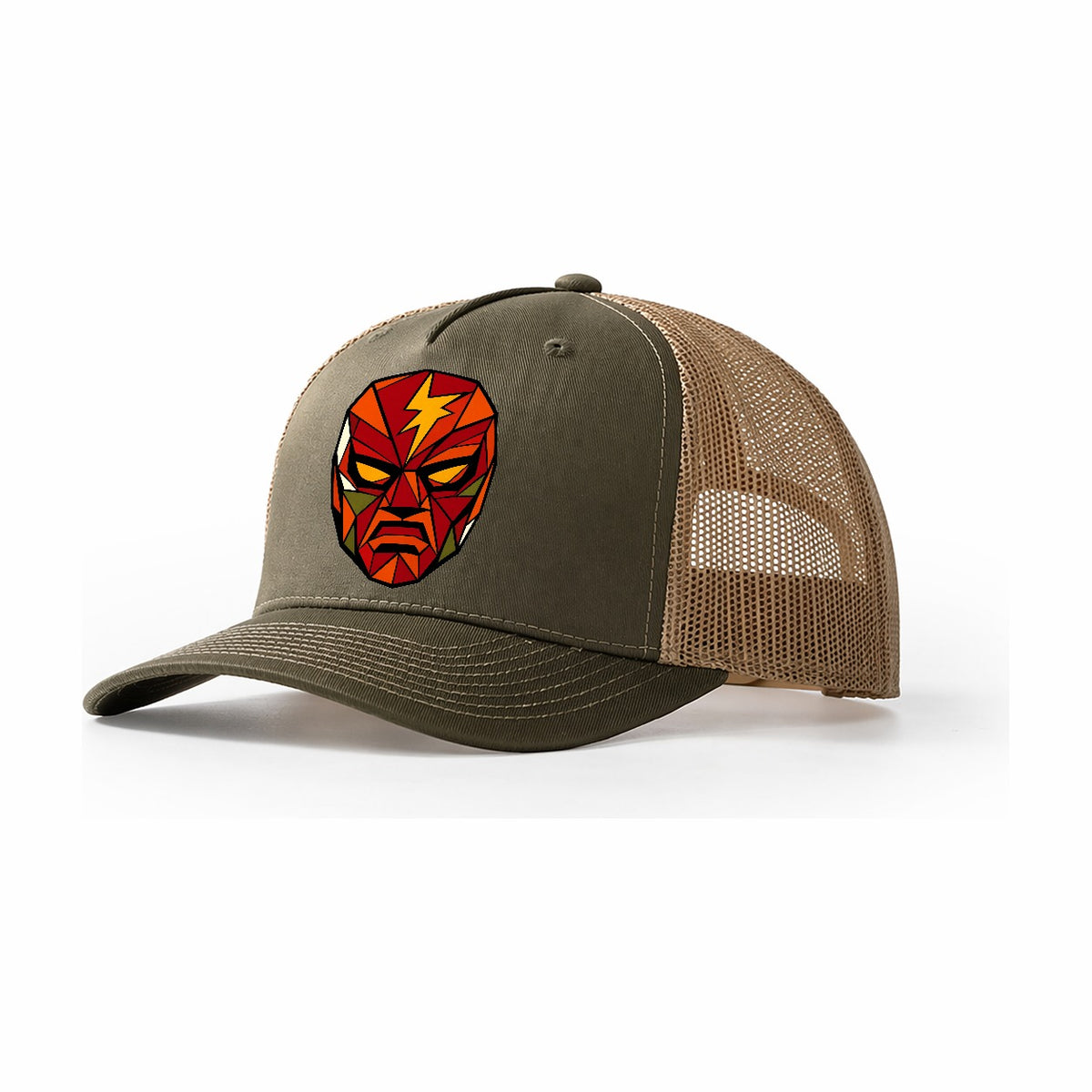 Masked Wrestler Portrait Trucker Hat – Olive Khaki