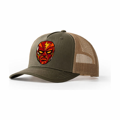 Masked Wrestler Portrait Trucker Hat – Olive Khaki