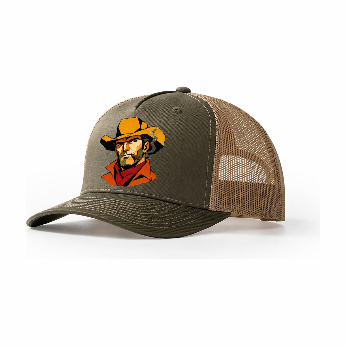 Cowboy Hat Geometric Trucker Hat – Olive Khaki