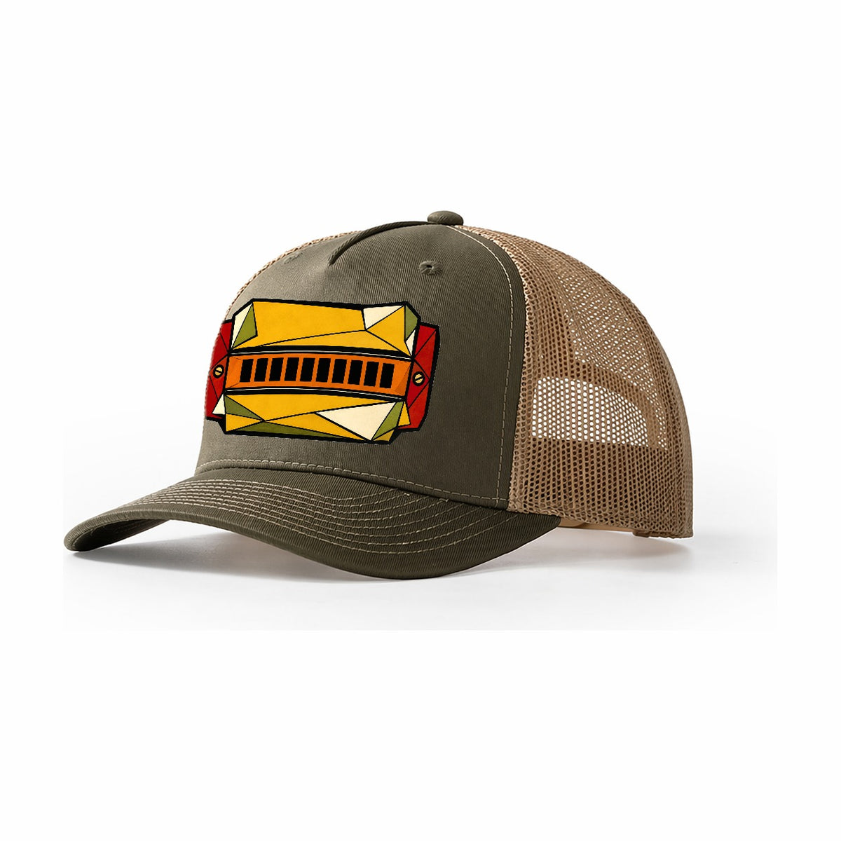 Harmonica Close Up Trucker Hat – Olive Khaki