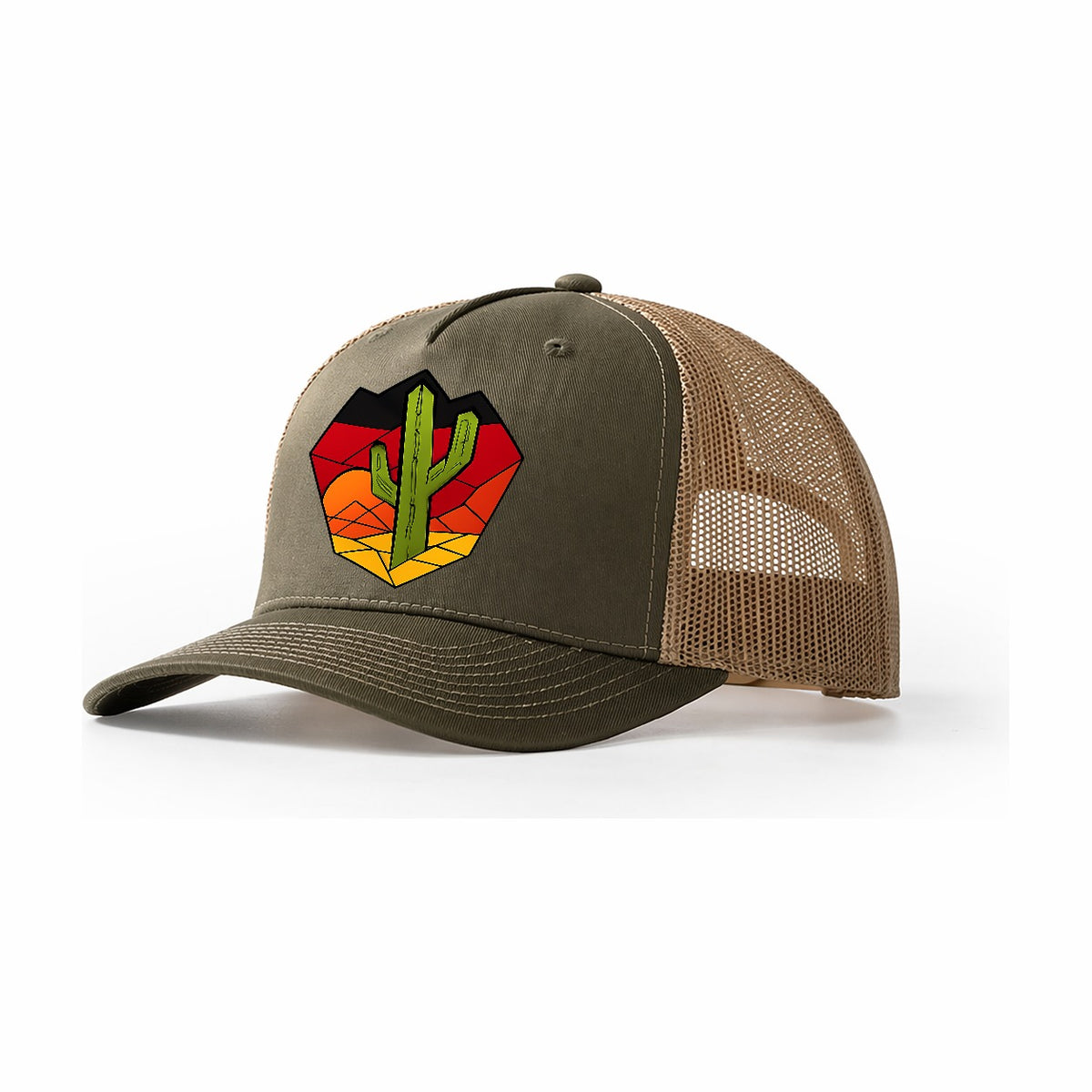 Saguaro Sunset Silhouette Trucker Hat – Olive Khaki